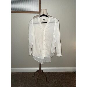 Patrick Robinson For Target White Linen Blend Band Collar Button Up Shirt